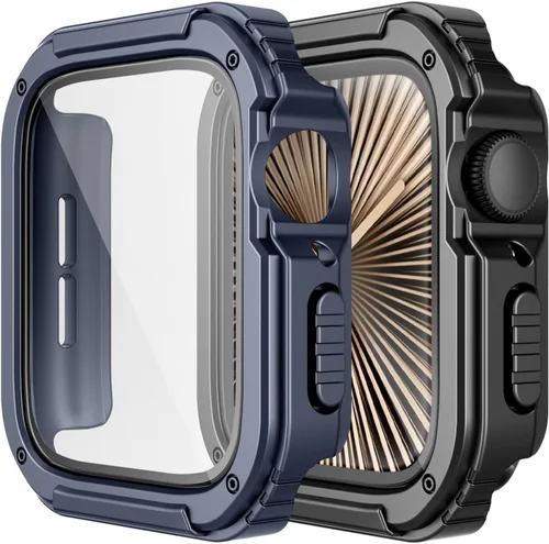Vista 18 de Adepoy Paquete de 2 fundas resistentes compatibles con Apple Watch de 1.496 pulgadas Series 3/2/1 con protector de pantalla de vidrio templado