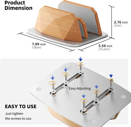 Vista 7 de AFOOYO Soporte vertical para laptop, soporte ajustable de madera con doble ranuras, base de escritorio compatible con todos los MacBook, Surface