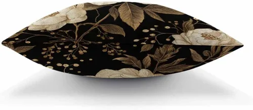 Vista 5 de AOYEGO Funda de almohada con diseño de peonías y rosas, hojas de flores doradas y blancas, follaje, bayas, estilo oriental, lujosa, 18 x 18