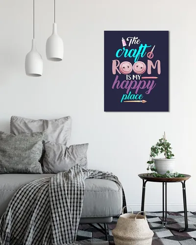 Vista 5 de Govivo The Craft Room Is My Happy Place - Una bonita decoración de pared para sala de manualidades con un fondo azul oscuro, obra de arte sin marco