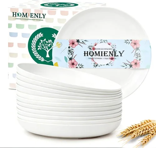 Vista 9 de Homienly Party Plates 12 PCS Wheat Straw Deep Plates 9 Inch Plastic Plates Alternative for Salad,Pizza,Hamburger,Unbreakable Kitchen Plates for