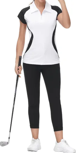 Vista 2 de JACK SMITH Camisa de golf de manga corta para mujer, que absorbe la humedad, camiseta polo deportiva con cremallera, protección solar, tallas S-XXL