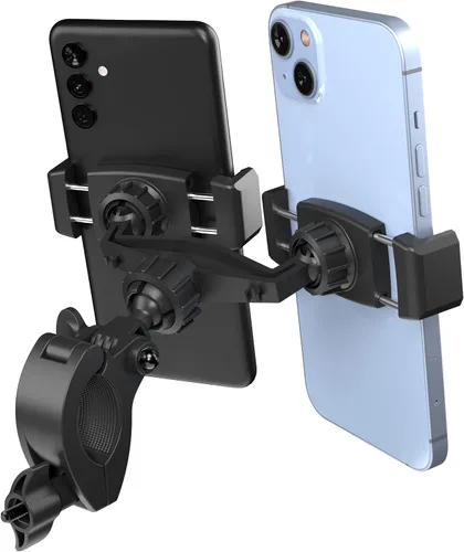 Vista 8 de ENCASED Soporte de teléfono para bicicleta doble, soporte ajustable para 2 teléfonos celulares, ajuste universal