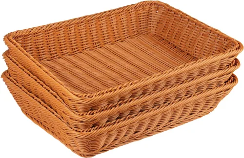 Vista 4 de 3 piezas de cesta de mimbre para pan de 16 pulgadas, cesta de servicio tejida, cesta de servicio de alimentos de mesa para restaurante, panadería