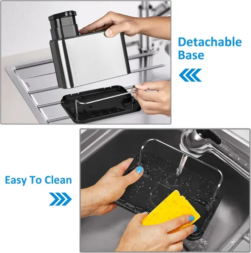 Vista 5 de RedCall Dispensador de jabón para fregadero de cocina, soporte de esponja 3 en 1 para fregadero de cocina, organizador de fregadero de cocina