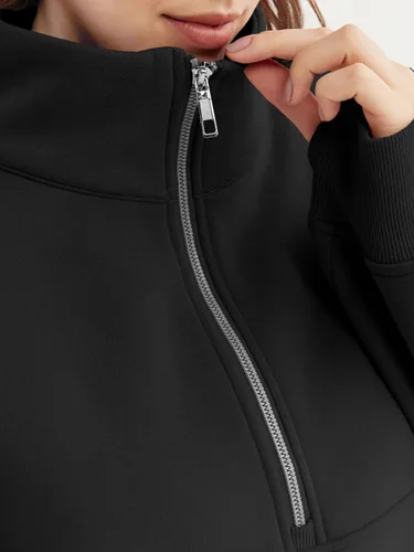 Vista 5 de EFAN Sudaderas cortas para mujer, con media cremallera, forro polar, con cremallera de un cuarto, sudaderas con capucha 2023, ropa de moda de otoño
