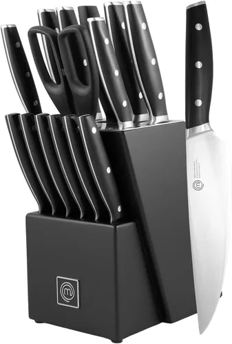 Vista 9 de MasterChef Cuchillo para pan de 33 cm con hoja de acero inoxidable de alto carbono y mangos triples remachados, cuchillo de cocina profesional