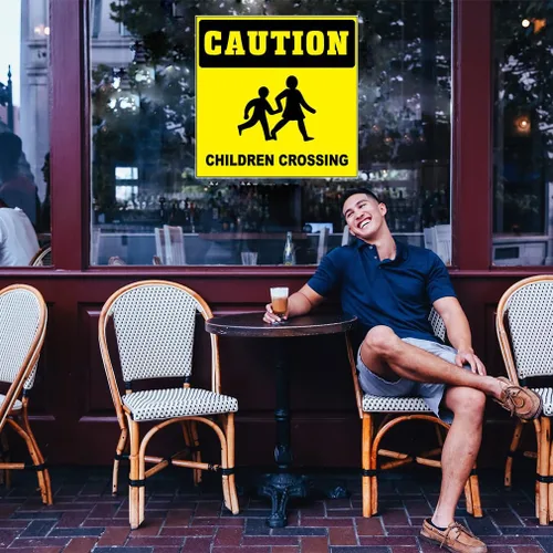 Vista 3 de Calcomanías personalizadas para camiones de comida con precaución para niños que cruzan restaurantes y concesiones de alimentos, letrero