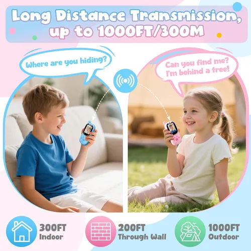 Vista 2 de Walkie Talkies de video para niños de 3 a 12 años, juguetes recargables Walkie Talky con cámara HD y cambiador de voz de 1000 pies de largo alcance