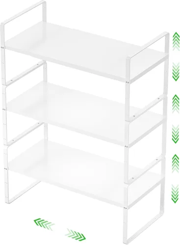 Vista 11 de Estante de almacenamiento expandible apilable para cocina, baño, despensa, armario de especias, encimera, escritorio de oficina en casa, resistente