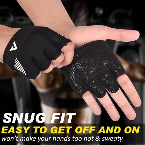 Vista 4 de AYRO Guantes de entrenamiento mínimos, guantes cortos parciales de gimnasio para levantamiento de pesas con almohadillas de agarre para hombres