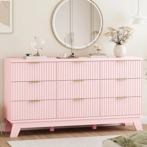 Vista 17 de Cómoda acanalada para dormitorio con 3 cajones, cómoda moderna de 24 pulgadas de ancho con mango de metal, soporte de TV de madera, armario de Negro