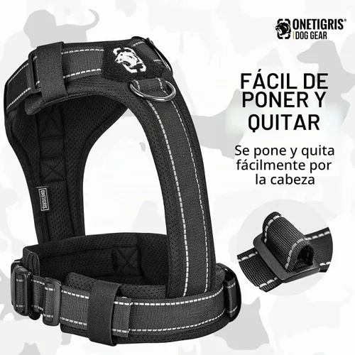 Vista 4 de OneTigris - Arnés para perro, chaleco para perro con acolchado suave sin tirones, nylon ajustable táctico de alta resistencia para perros medianos