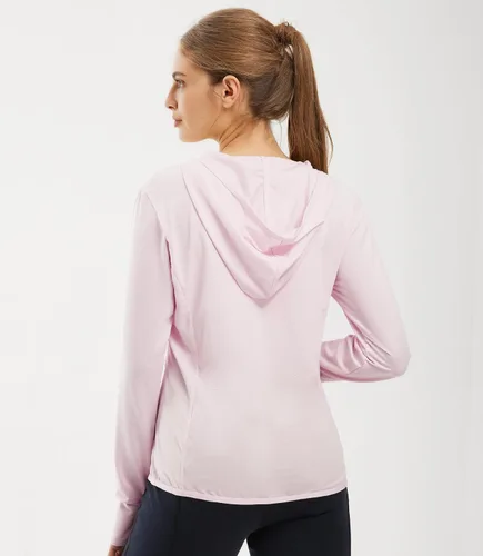 Vista 2 de Libin sudadera con capucha para mujer, con cremallera completa, UPF 50+, capucha con protección solar, de manga larga, para senderismo