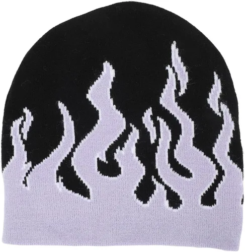 Vista 3 de Bioworld Kuromi Flame Skull - Gorro reversible gris, negro y morado, Multi colorido