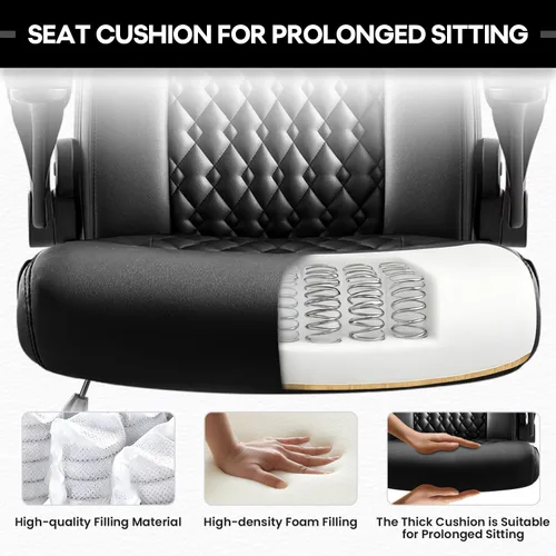 Vista 6 de Silla de escritorio de cuero OFIKA, silla de oficina ergonómica con soporte lumbar, silla de computadora, silla ejecutiva de cuero con reposabrazos