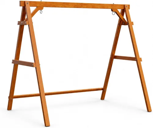 Vista 17 de VINGLI Marco de columpio para porche de 6.2 pies, soporte de madera resistente de 660 libras, soporte de columpio de madera con barra de conexión