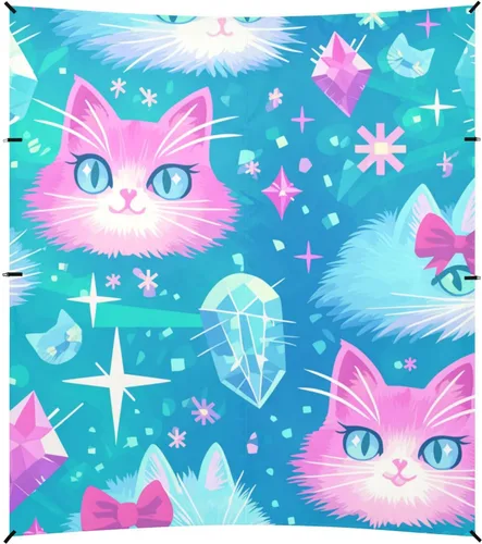 Vista 2 de Pink Blue Cats Foldable Beach Canopy UPF50+ Protection Waterproof Large Sun Shade with Carrying Bag for Camping, Fishing, Backyard Fun