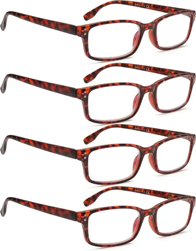 Vista 19 de Kerecsen Paquete de 4 Gafas de Lectura para Hombres y Mujeres con Bisagras de Resorte, Anteojos de Lectura Rectangulares Negros Ligeros
