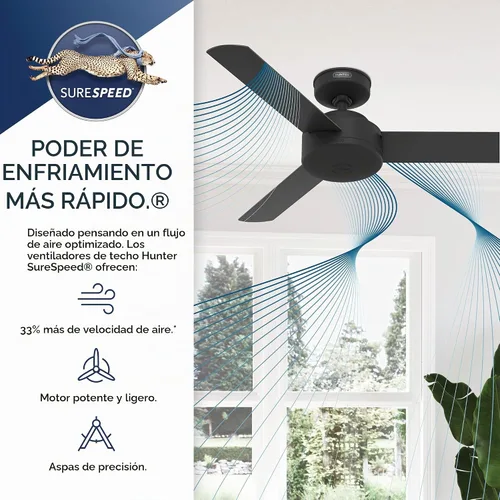 Vista 9 de Hunter Presto, ventilador de techo, para interiores, sin luz, moderno, 44 pulgadas, gris paloma