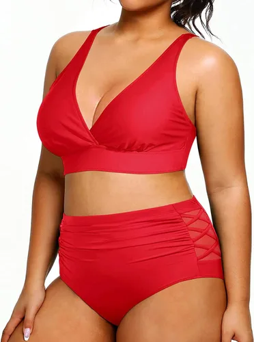 Vista 3 de Yonique Traje de baño de dos piezas para mujer, de talle alto, con control de abdomen