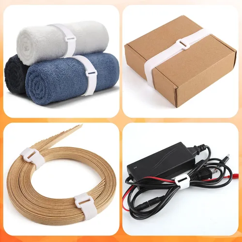 Vista 6 de Correas de cable ajustables de 16 pies con hebillas, longitud de corte libre, bridas de cable de sujeción reutilizables blancas, correa de seguridad