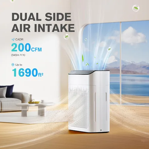 Vista 2 de Purificadores de aire para habitación grande del hogar de hasta 1690 pies cuadrados, filtro HEPA con monitor PM 2.5, compatible con WiFi y Alexa