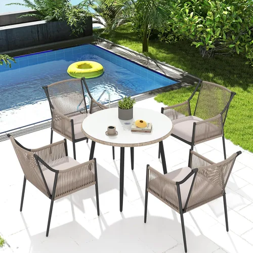 Vista 13 de Patiorama - Juego de comedor de 5 piezas, juego de sillas para mesa de comedor al aire libre, color negro