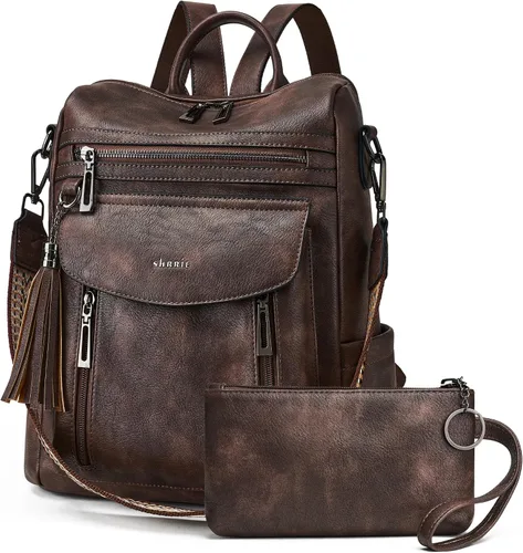 Vista 7 de Shrrie - Mochila de cuero para mujer, bolso de moda, mochila de cuero para mujer, mochila de viaje de diseñador, bolso de hombro convertible