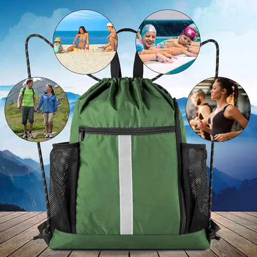 Vista 7 de BeeGreen Mochila deportiva con cordón y compartimento para zapatos y dos soportes para botellas de agua