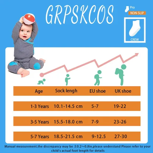 Vista 7 de GRPSKCOS Calcetines antideslizantes para niños pequeños, 12 pares de calcetines antideslizantes para niños y niñas de 1 a 7 años