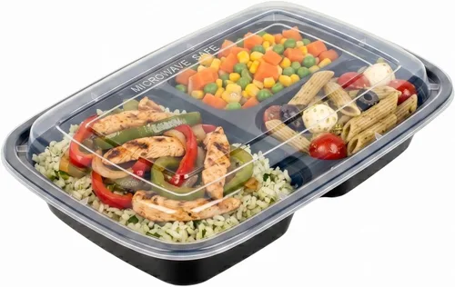 Vista 17 de Asporto - Cajas para llevar con compartimentos de 32 onzas, 50 recipientes para preparar comidas para microondas, 2 compartimentos, con tapas