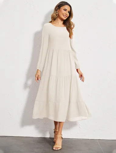 Vista 2 de Halife Vestidos largos casuales de verano para mujer, con volantes, estilo bohemio, con bolsillos