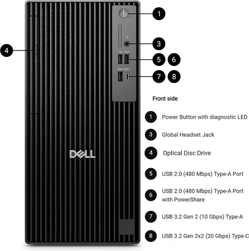 Vista 3 de Dell Pro Tower Plus QBT1250 - Escritorio empresarial, Intel Core Ultra 5-235, RAM DDR5 de 16 GB, SSD PCIe de 1 TB, DVDRW, 3x4K DP, Copilot AI