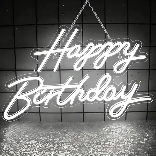 Vista 9 de Letrero de neón de feliz cumpleaños para decoración de pared, luz LED de neón regulable para decoración de pared, letreros LED de feliz cumpleaños