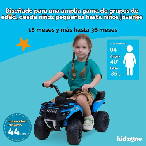 Vista 4 de Kidzone ATV Quad de 6 V para niños pequeños de 18 a 36 meses, color azul