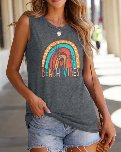 Vista 6 de Camisetas sin mangas para mujer, camisetas de verano sin mangas, casuales, holgadas, blusas tipo túnica