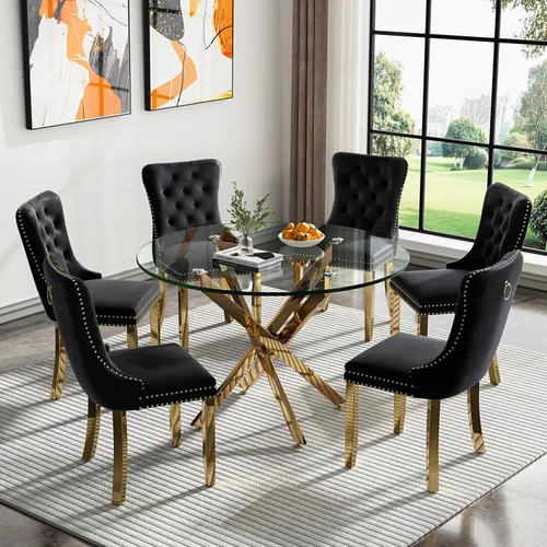 Vista 31 de HomVent Juego de mesa de comedor redonda de vidrio para 2, moderno juego de mesa y sillas de cocina de vidrio templado, juego de mesa de comedor