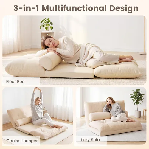 Vista 6 de Giantex Sofá de suelo ajustable con 2 almohadas, sofá cama plegable multifuncional de 6 posiciones, asiento de piso de gamuza multifuncional