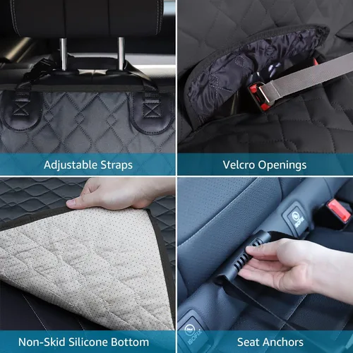 Vista 5 de Lassie - Funda de asiento trasero de automóvil para perros y niños con cinturón de seguridad, ajuste universal