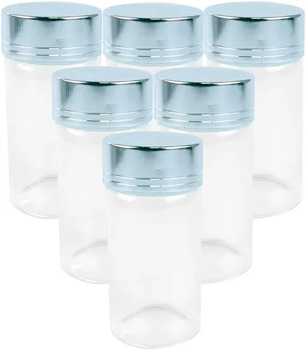 Vista 9 de 6 botellas de vidrio transparente de 1.7 fl oz con tapa de aluminio dorado, adecuadas para recepción de cocina, azafrán, té, almacenamiento