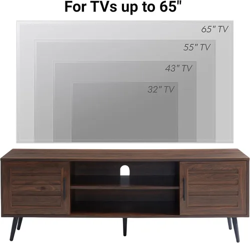 Vista 2 de EDYO LIVING Soporte de TV moderno de mediados de siglo para TV de 65 pulgadas, soporte de TV de madera con armario de almacenamiento y estante