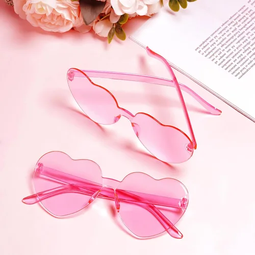Vista 5 de 30 lentes de sol en forma de corazón, sin marco, transparentes, regalos de fiesta para mujeres