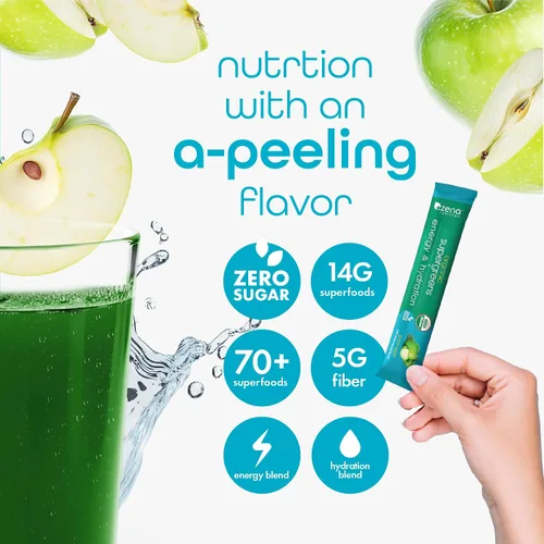 Vista 4 de Zena Nutrition Polvo de Energía y Hidratación de Super Verdes Orgánicos, Más de 70 Superalimentos, 0 Azúcar, 5G de Fibra, Espirulina, Clorella