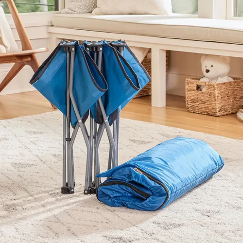 Vista 9 de Regalo My Cot Deluxe Cama portátil para niños pequeños, incluye saco de dormir, azul marino