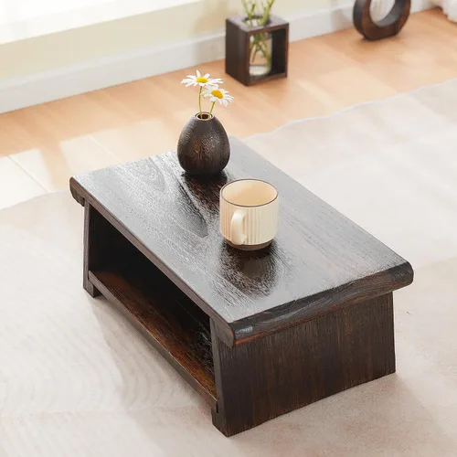 Vista 6 de Mesa de altar japonesa, mesa de piso plegable, pequeña mesa de meditación baja de madera, mesa de centro para sala de estar, marrón, 19.7 x 11.8 x