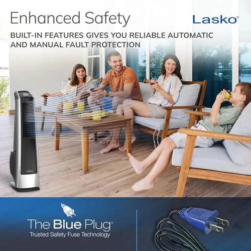 Vista 6 de Lasko U35115 - Ventilador de torre oscilante de alta velocidad para habitación, garaje, sótano y gimnasio con control remoto, temporizador, 3