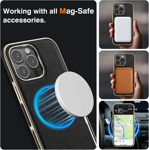 Vista 4 de LOHASIC Funda de piel para iPhone 16 Pro, funda magnética MagSafe, color Negro