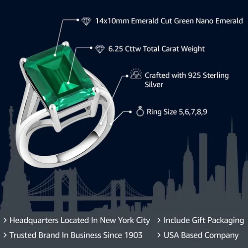 Vista 38 de Gem Stone King Anillo de compromiso solitario con piedra preciosa de corte esmeralda de 0.551 x 0.394 in para mujer, plata de ley 925, anillo