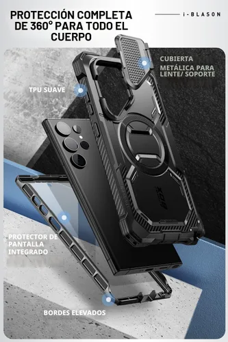Vista 5 de i-Blason Armorbox - Funda MagSafe para Samsung Galaxy S24 Ultra con cubierta de cámara con soporte [compatible con cargador inalámbrico] Funda